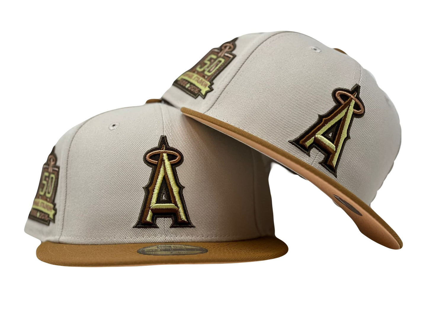 Los Angeles Angels 50th Anniversary Stone Bronze Visor Peach Brim New Era Fitted Hat