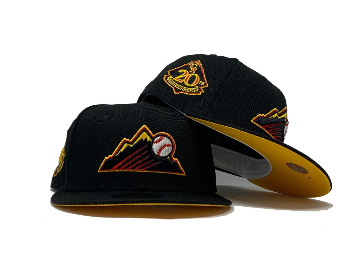 COLORADO ROCKIES 20TH ANNIVERSARY BLACK YELLOW BRIM NEW ERA FITTED HAT