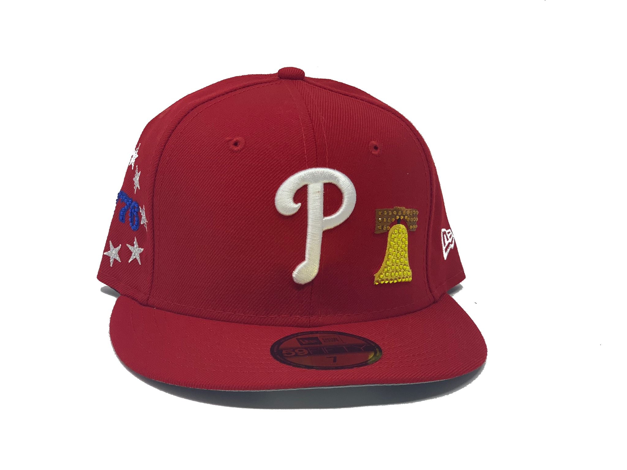 Philadelphia Phillies New Era Alternate Throwback Logo Primary Jewel Gold  Undervisor 59FIFTY Fitted Hat - Royal/Red