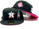 HOUSTON ASTRO ROCKET SHIP 2017 WORLD SERIES BLACK FUSION PINK UNDER VISOR NEW ERA FITTED HAT