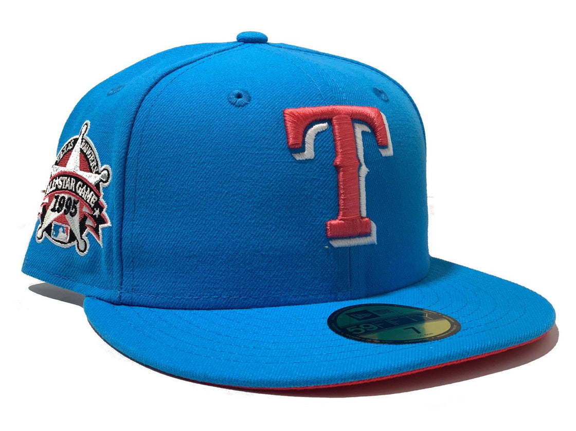 TEXAS RANGERS 1995 ALL STAR BRIGHT BLUE LAVA RED BRIM NEW ERA FITTED HAT