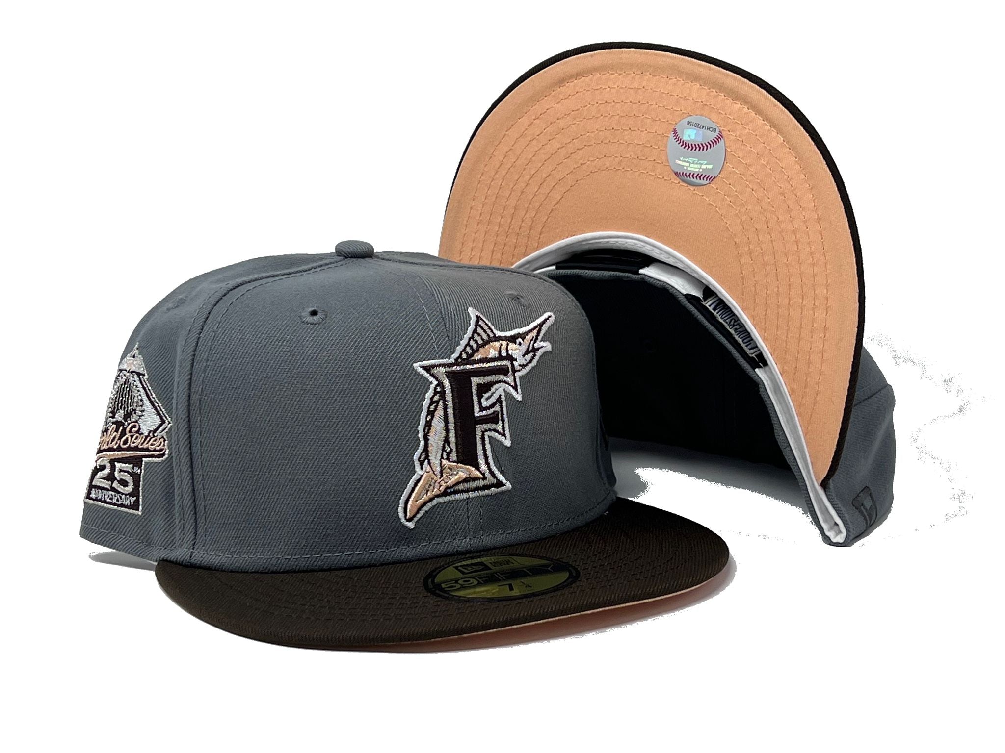 Men's New Era Brown Florida Marlins Pink Undervisor 59FIFTY Fitted Hat