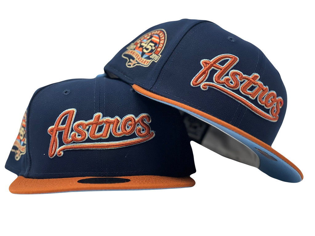 HOUSTON ASTROS 45TH ANNIVERSARY NAVY RUST ORANGE VISOR SKY BLUE BRIM NEW ERA FITTED HAT