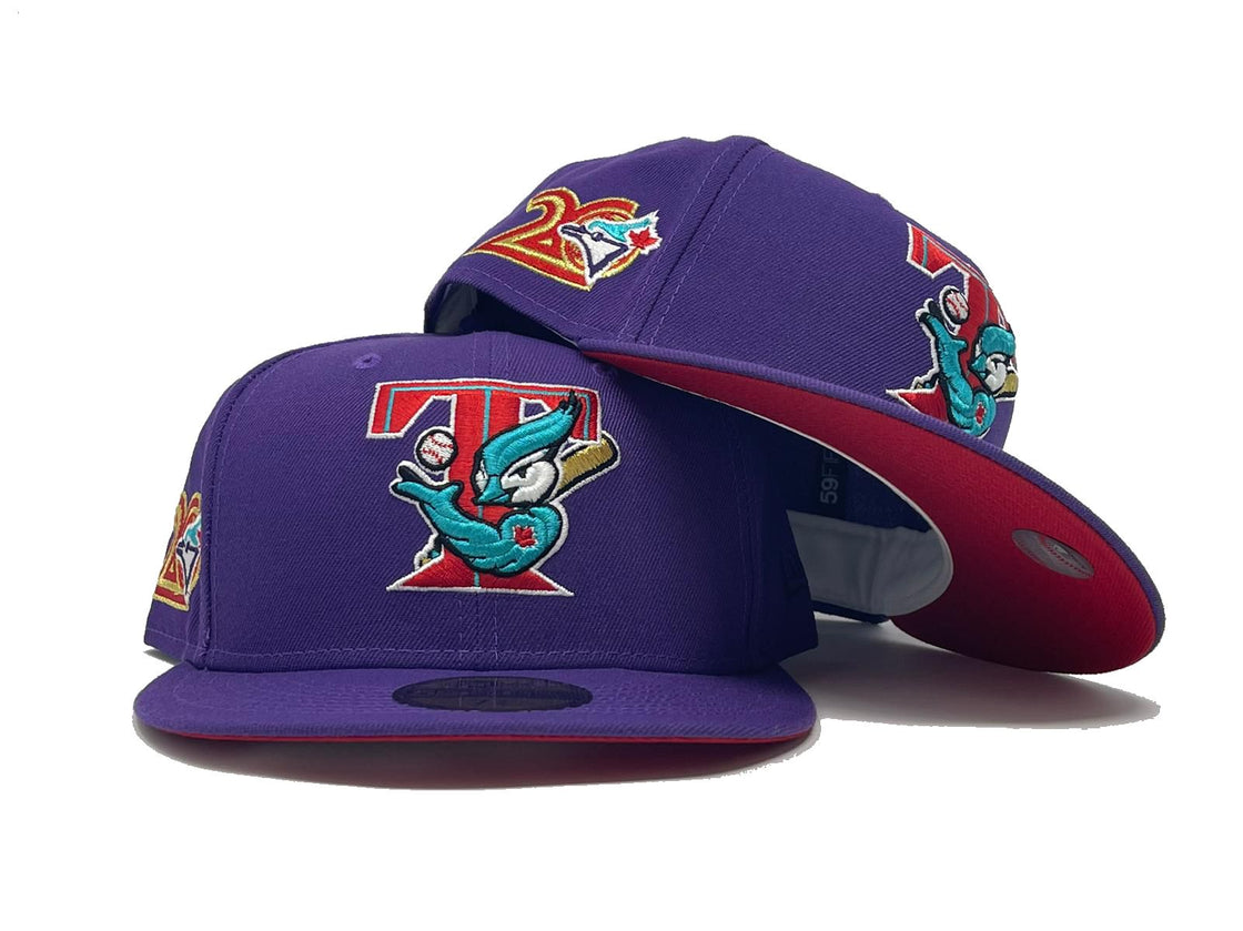 TORONTO BLUE JAYS 20TH ANNIVERSARY PURPLE RED BRIM NEW ERA FITTED HAT