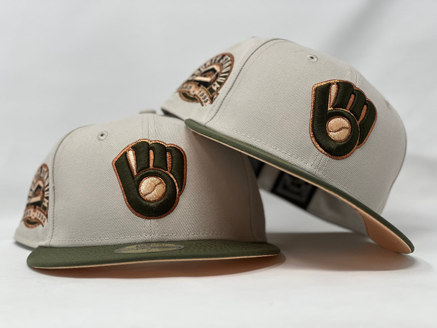 Milwaukee Brewers County Stadium Stone Olive Visor Peach Brim New Era Fitted Hat