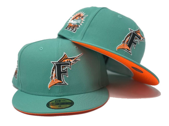 Men's Mitchell & Ness Cream/Teal Florida Marlins 1993 Inaugural Year Homefield Fitted Hat