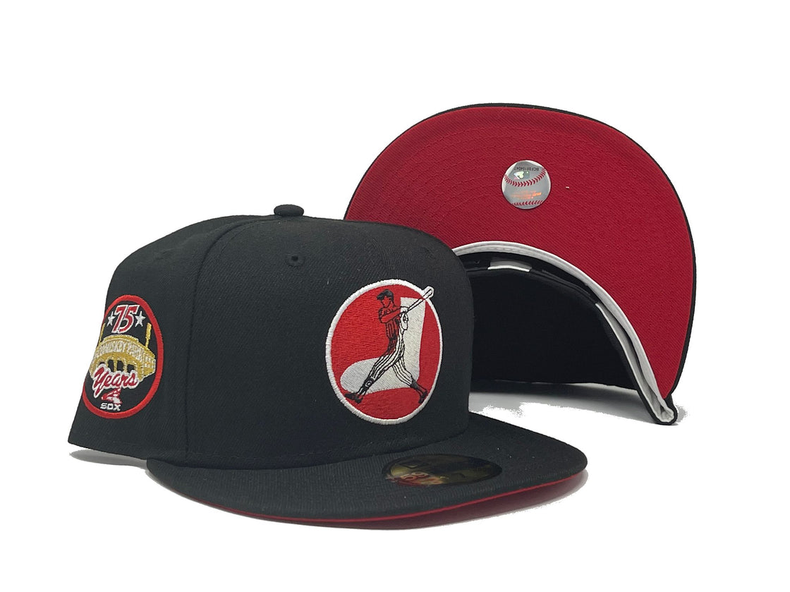 CHICAGO WHITE SOX 75TH ANNIVERSARY BLACK RED BRIM NEW ERA FITTED HAT