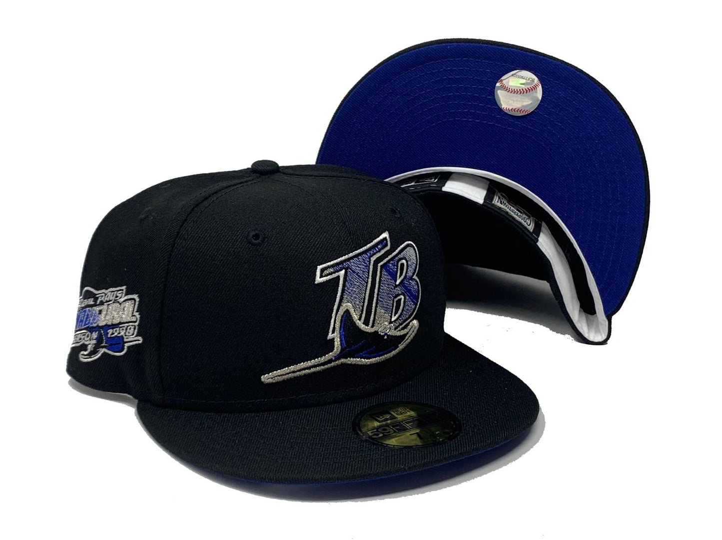 TAMPA BAY RAYS 1998 INAUGURAL SEASON BLACK ROYAL BLUE BRIM NEW ERA FITTED HAT