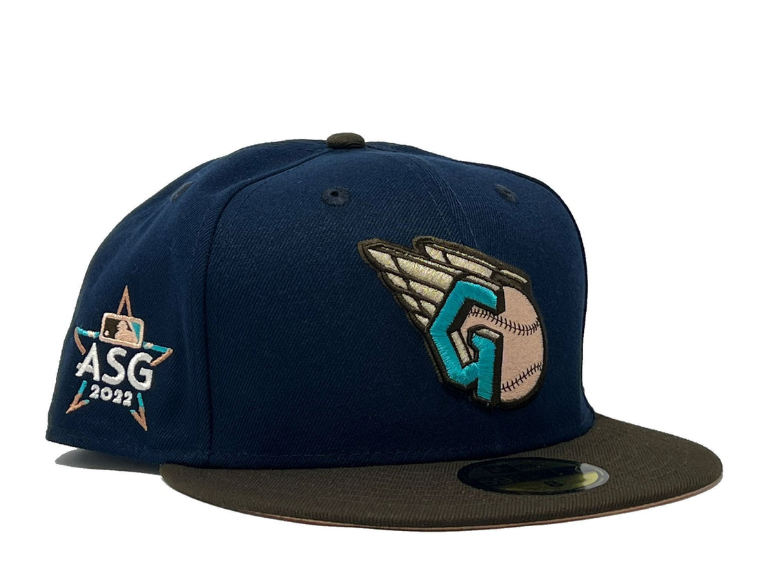 CLEVELAND GUARDIANS 2022 ALL STAR GAME LIGHT NAVY BROWN VISOR PEACH BRIM NEW ERA FITTED HAT