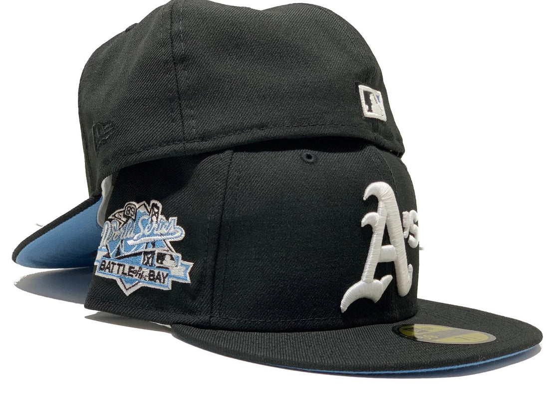 OAKLAND ATHLETICS 1989 BATTLE OF THE BAY BLACK ICY BRIM NEW ERA FITTED HAT