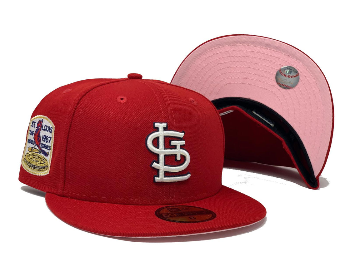 ST. LOUIS CARDINALS 1967 WORLD SERIES RED PINK BRIM NEW ERA FITTED HAT