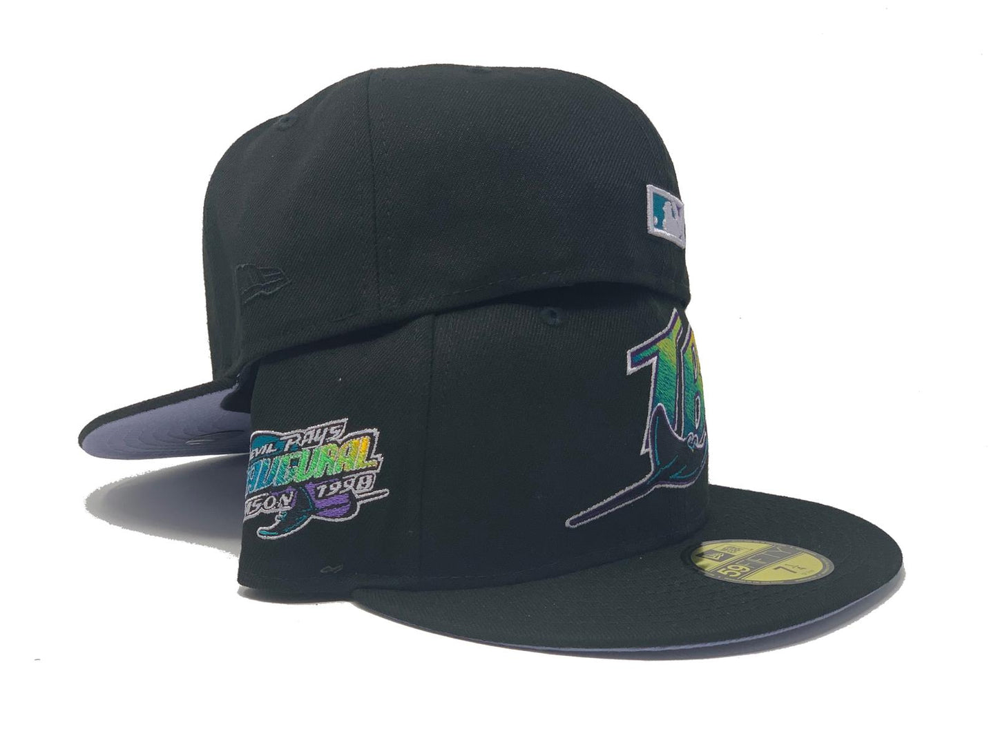 TAMPA BAY 1998 INAUGURAL SEASON BLACK LAVENDER BRIM NEW ERA FITTED HAT