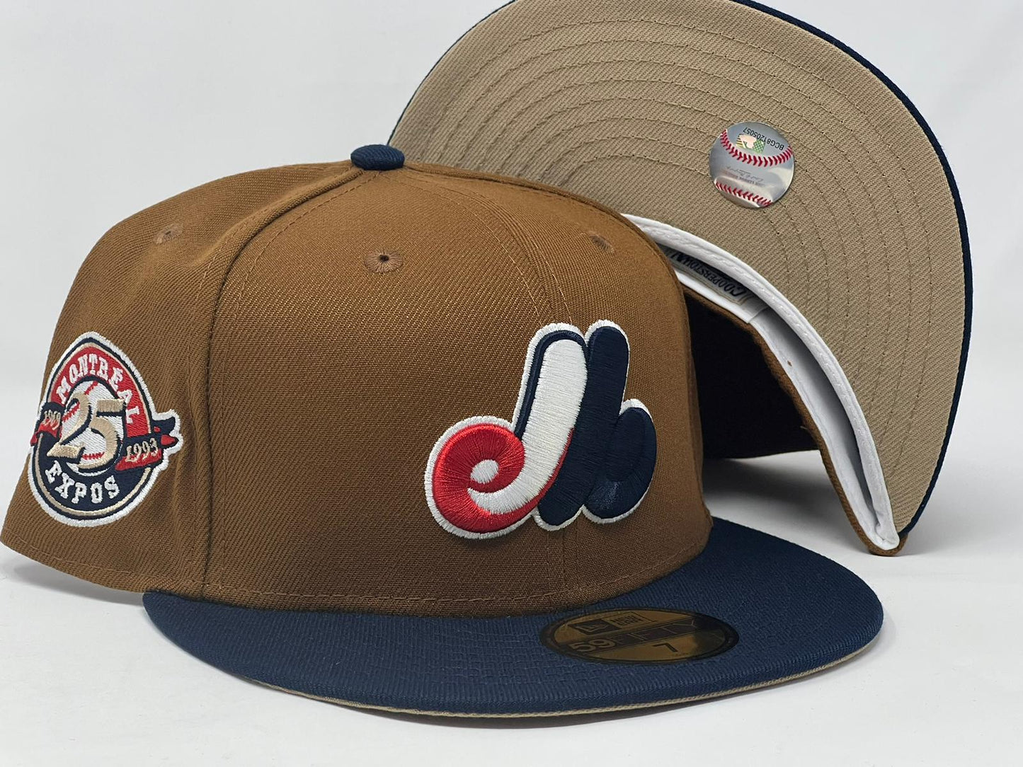 MONTREAL EXPOS 25TH ANNIVERSARY "FALL HARVEST PACK" BEIGE BRIM NEW ERA FITTED HAT
