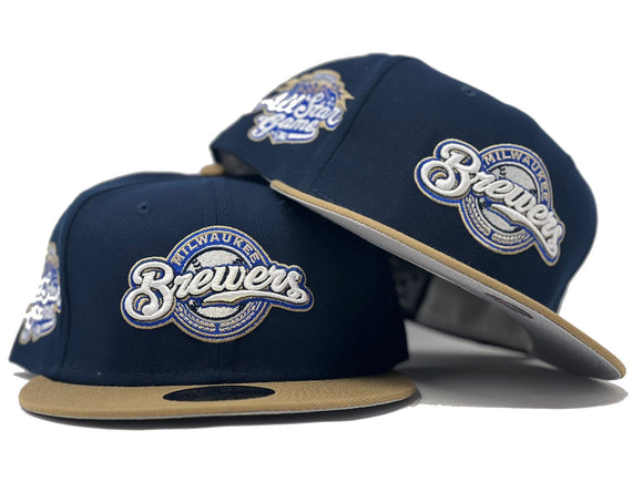 MILWAUKEE BREWERS 2002 ALL STAR GAME LIGHT NAVY CAMEL GRAY BRIM NEW ERA FITTED HAT