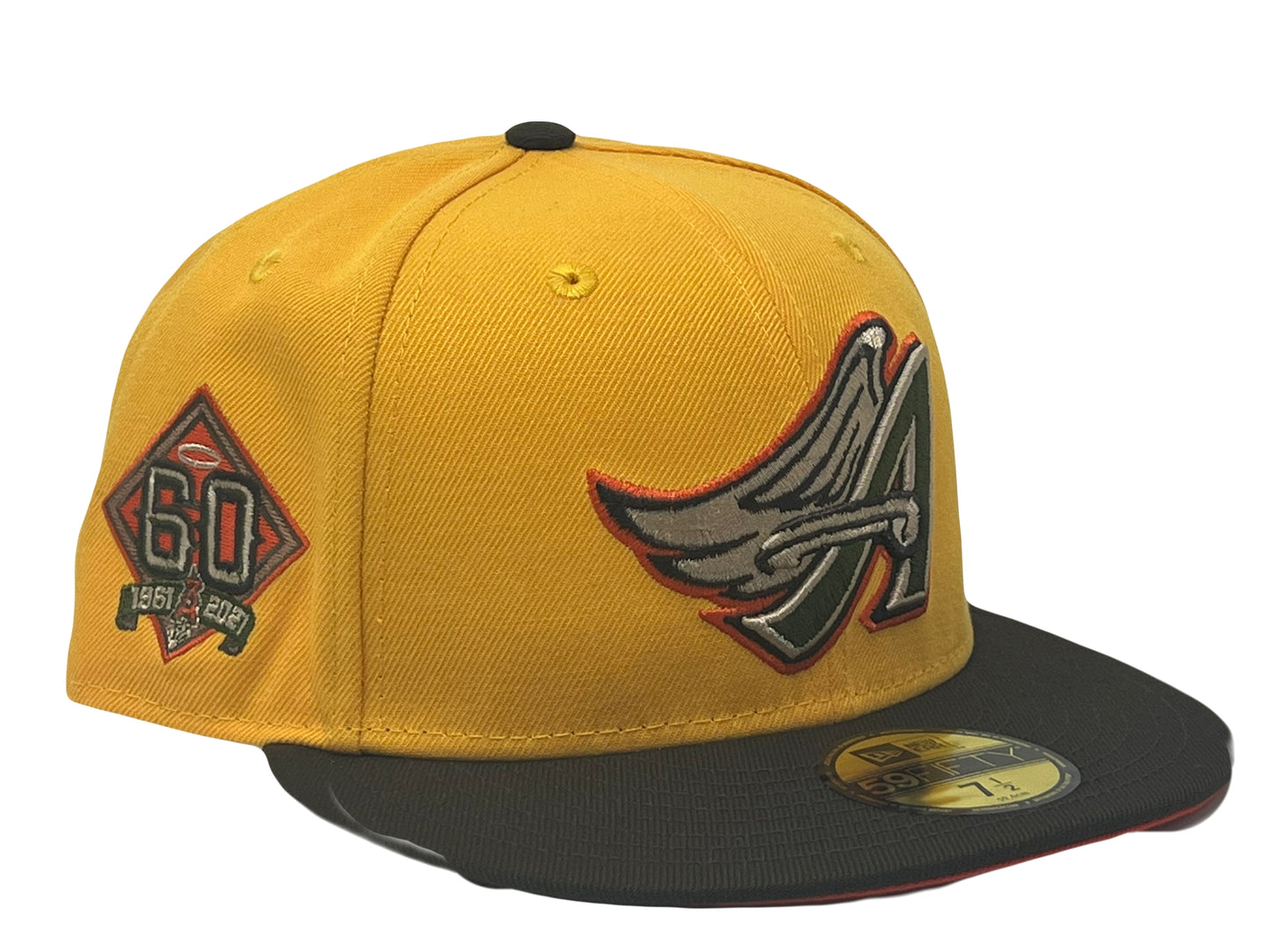 Los Angeles Angels 60th Anniversary Taxi Yellow Brown Visor Orange Brim New Era Fitted Hat