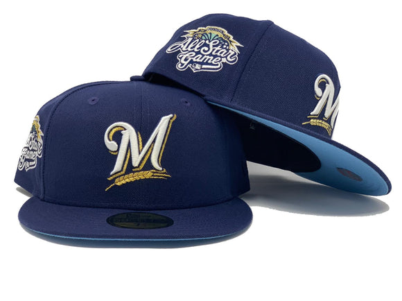 MILWAUKEE BREWERS 2002 ALL STAR GAME LIGHT NAVY ICY BRIM NEW ERA FITTED HAT