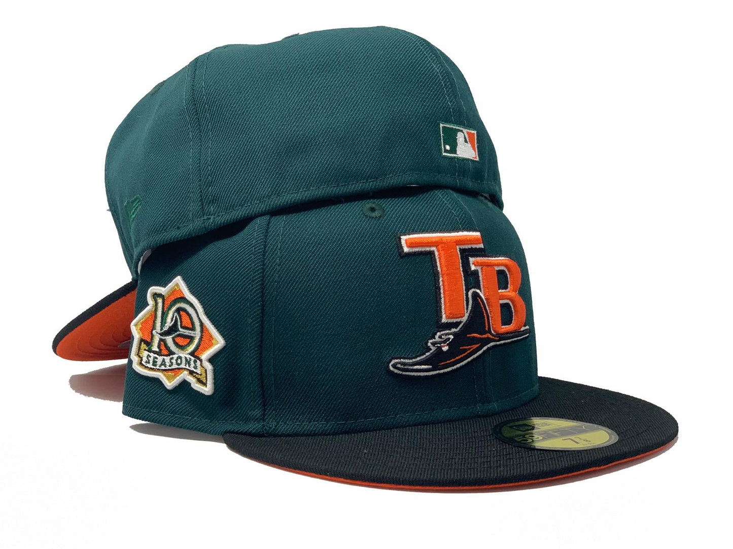 TAMPA BAY 10TH SEASONS DARK GREEN CAP BLACK VISOR ORANGE BRIM NEW ERA FITTED HAT