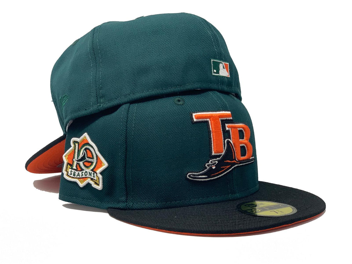 TAMPA BAY 10TH SEASONS DARK GREEN CAP BLACK VISOR ORANGE BRIM NEW ERA FITTED HAT