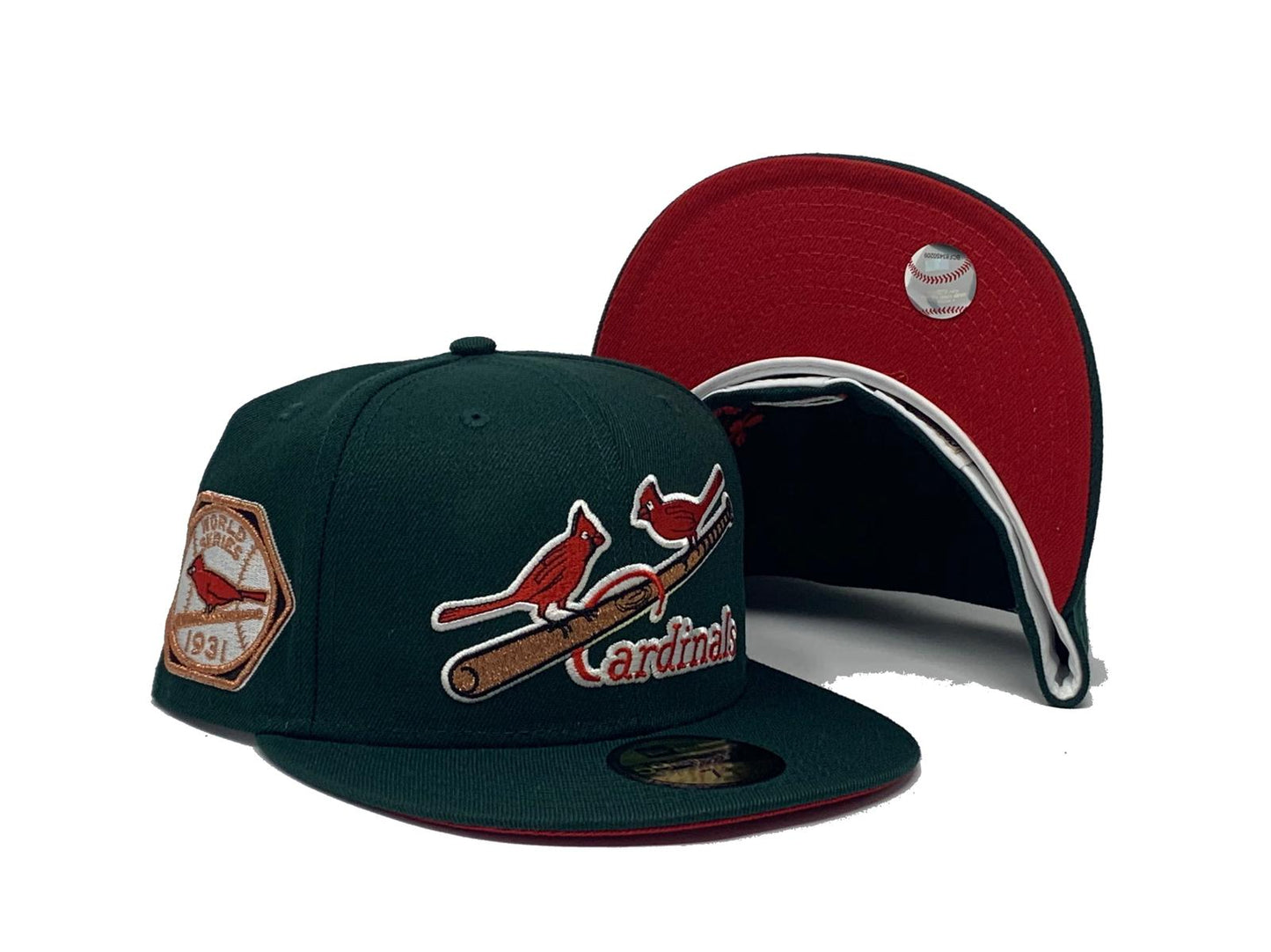 ST. LOUIS CARDINALS 1931 WORLD SERIES " FOREST PACK" GREEN RED BRIM NEW ERA FITTED HAT