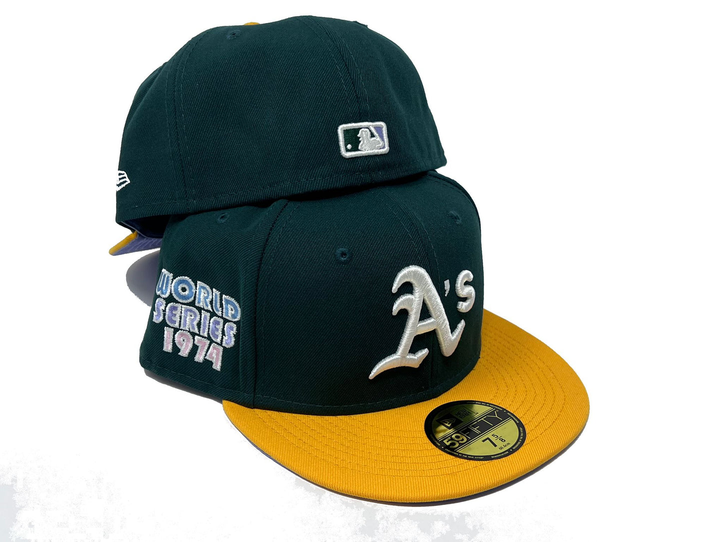 OAKLAND ATHLETICS 1974 WORLD SERIES POP SWEAT LAVENDER BRIM NEW ERA FITTED HAT