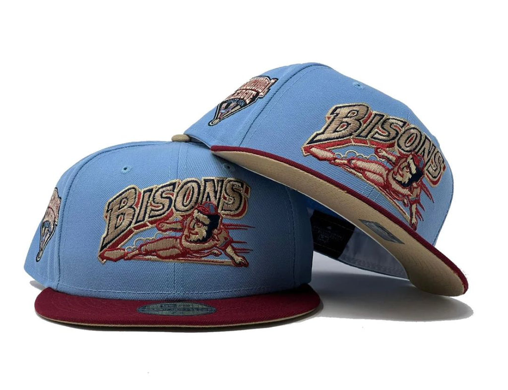 BUFALLO BISONS INTERNATIONAL LEAGUE SKY BURGUNDY TOAST BRIM NEW ERA FITTED HAT