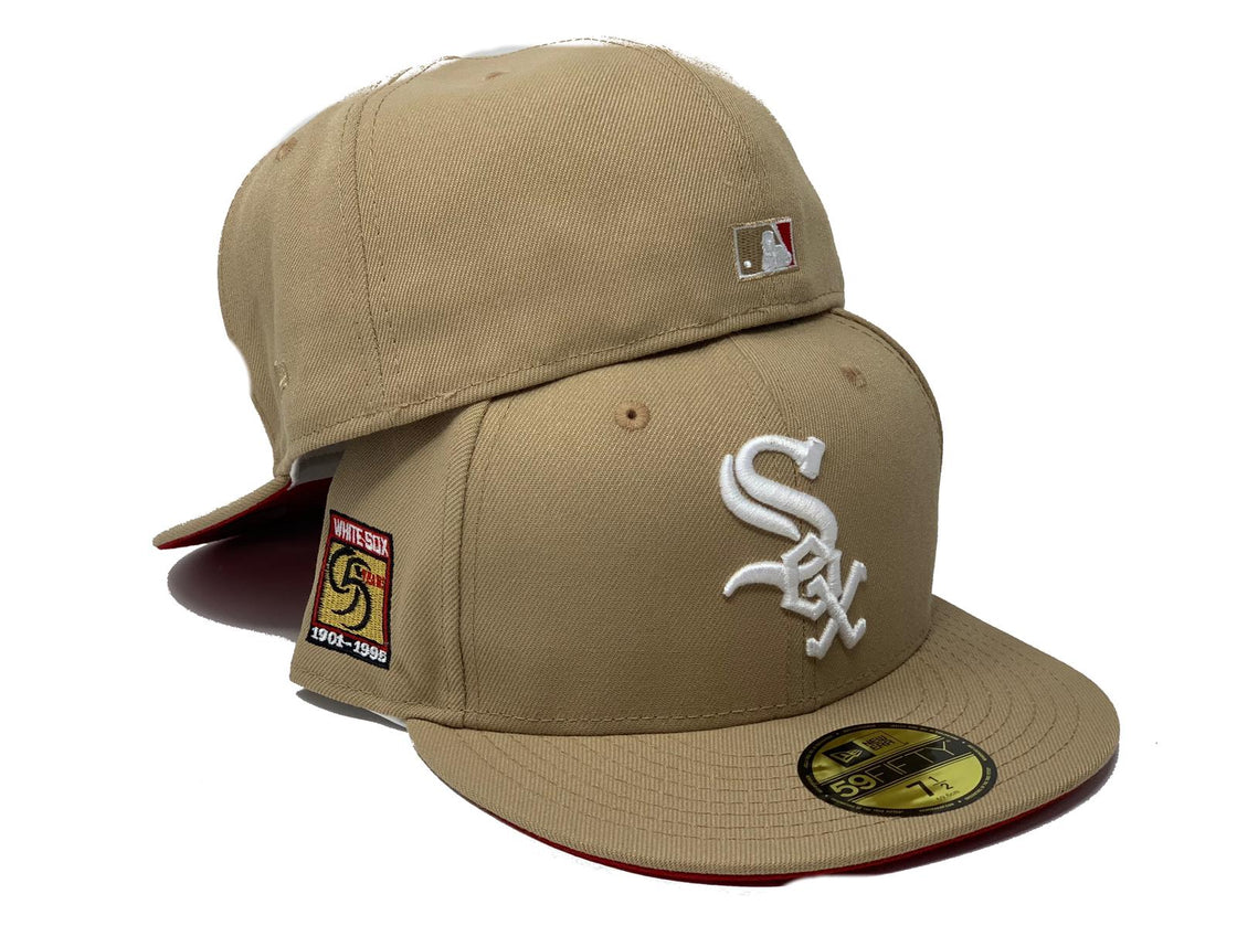 CHICAGO WHITE SOX 95TH ANNIVERSARY TAN RED BRIM NEW ERA FITTED HAT