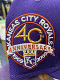 KANSAS CITY ROYALS 40TH ANNIVERSARY PURPLE RUST ORANGE BRIM NEW ERA FITTED HAT