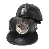 BROOKLYN NETS BLACK FAUX LEATHER  METAL LOGO 59FIFTY NEW ERA FITTED