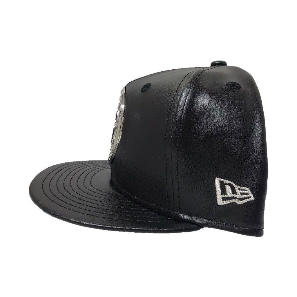 BROOKLYN NETS BLACK FAUX LEATHER  METAL LOGO 59FIFTY NEW ERA FITTED