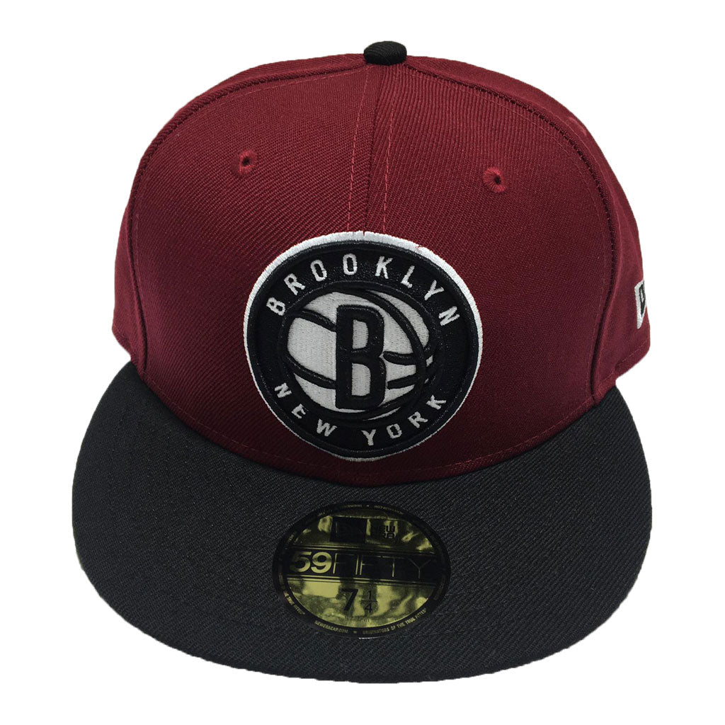 Brooklyn Nets New Era 5950 Burgendy Black Visor Fitted Hat