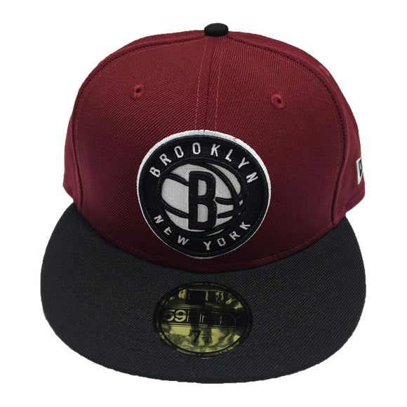 BROOKLYN NETS NEW ERA 59FIFTY BURGENDY CAP WITH BLACK VISOR