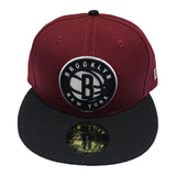 BROOKLYN NETS NEW ERA 59FIFTY BURGENDY CAP WITH BLACK VISOR