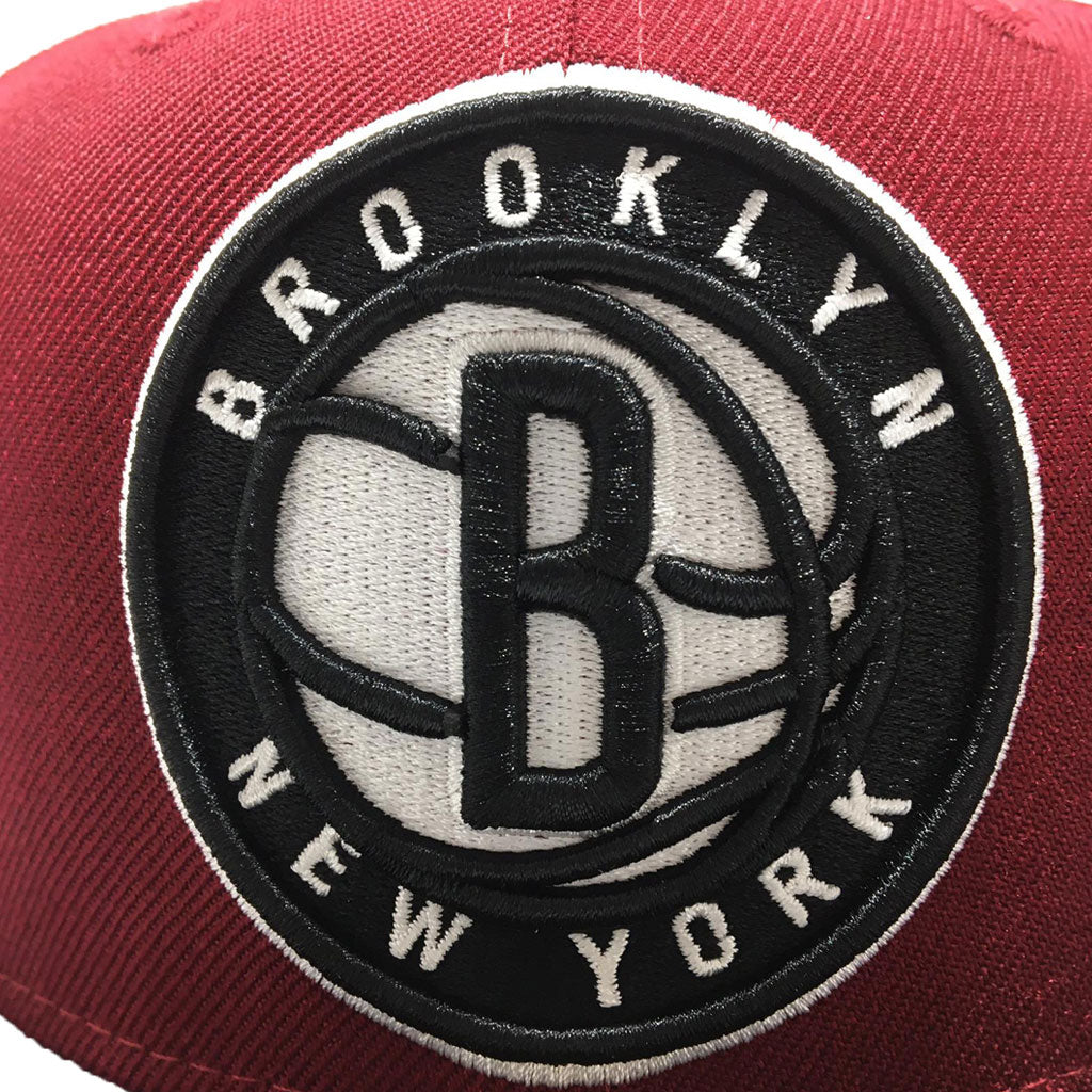 Brooklyn Nets New Era 5950 Burgendy Black Visor Fitted Hat