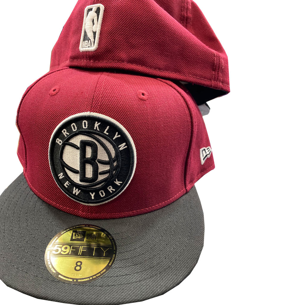 Brooklyn Nets New Era 5950 Burgendy Black Visor Fitted Hat