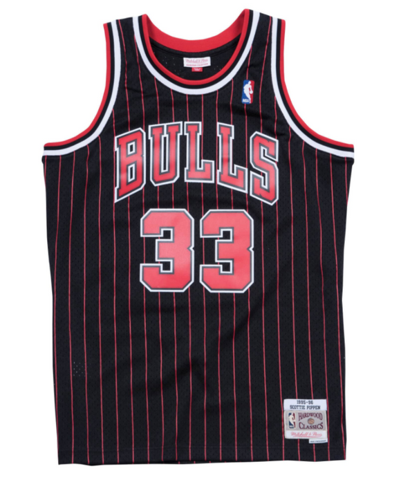 SCOTTIE PIPPEN Chicago Bulls PIN STRIPE MITCHELL & NESS 1995 SWINGMAN JERSEY