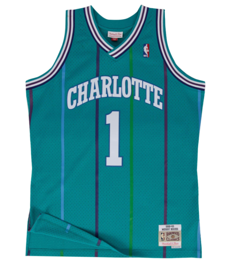 MUGGSY BOGUES Charlotte Hornets Mitchell & NESS 1992 SWINGMAN JERSEY