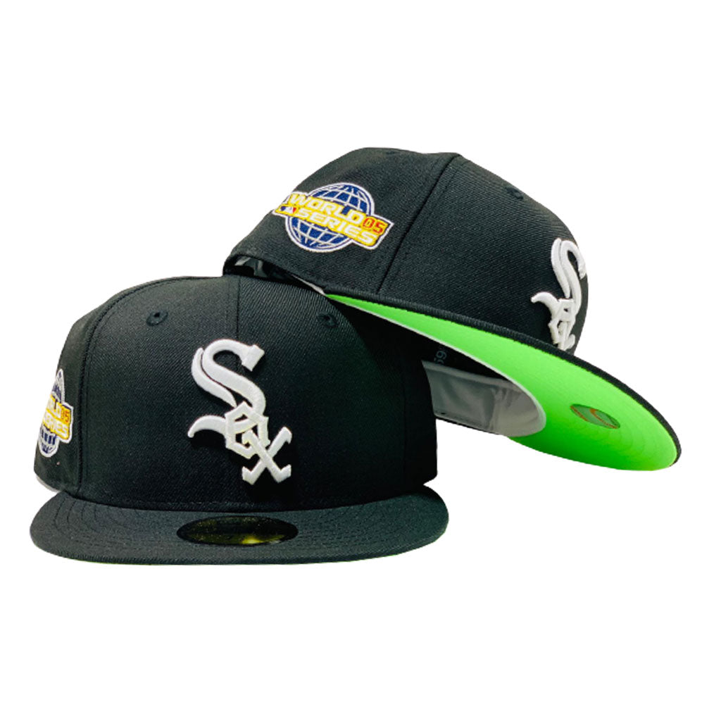 CHICAGO WHITE SOX 2005 WORLD SERIES BLACK ELECTRIC GREEN BRIM NEW ERA FITTED HAT