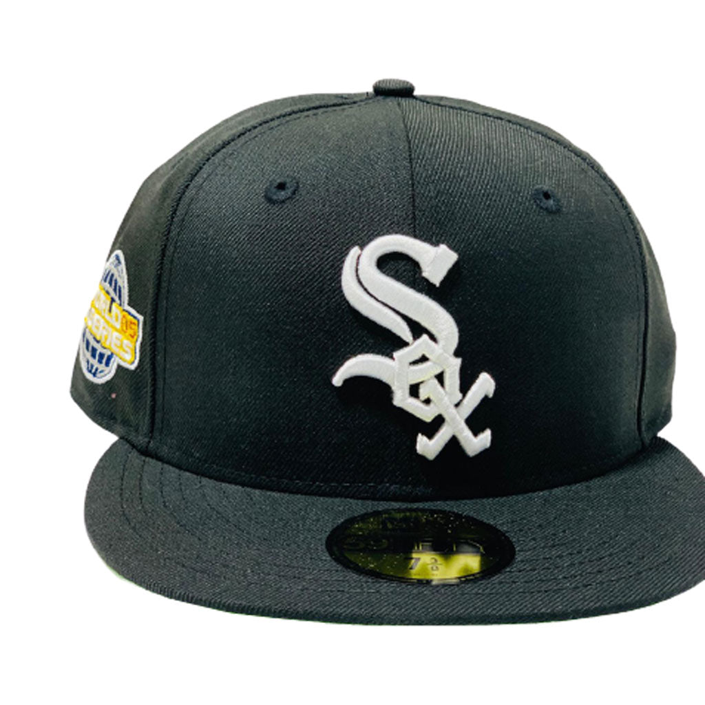 CHICAGO WHITE SOX 2005 WORLD SERIES BLACK ELECTRIC GREEN BRIM NEW ERA FITTED HAT