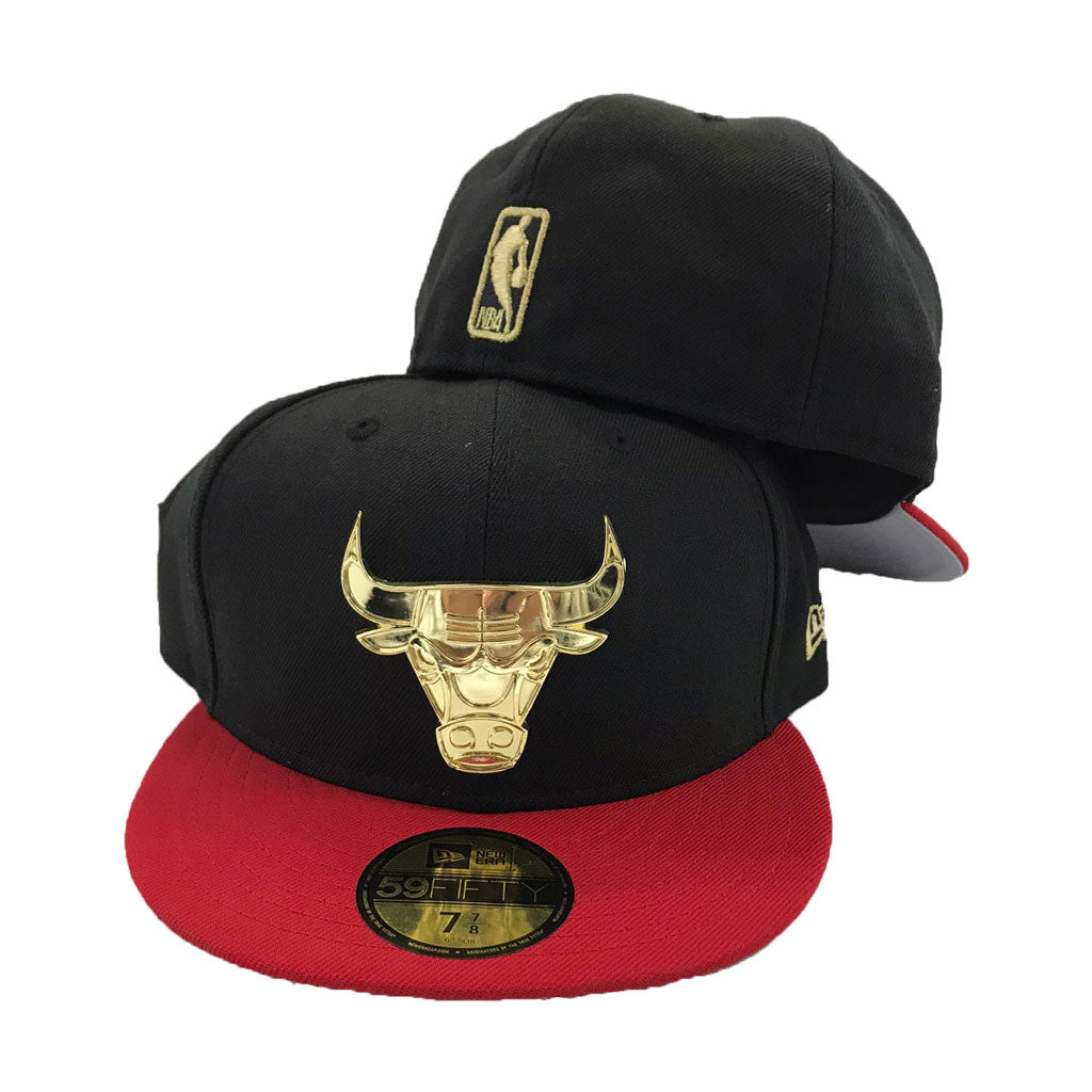 Chicago Bulls Black Red Gold Metal Logo New Era 59Fifty Fitted Hat