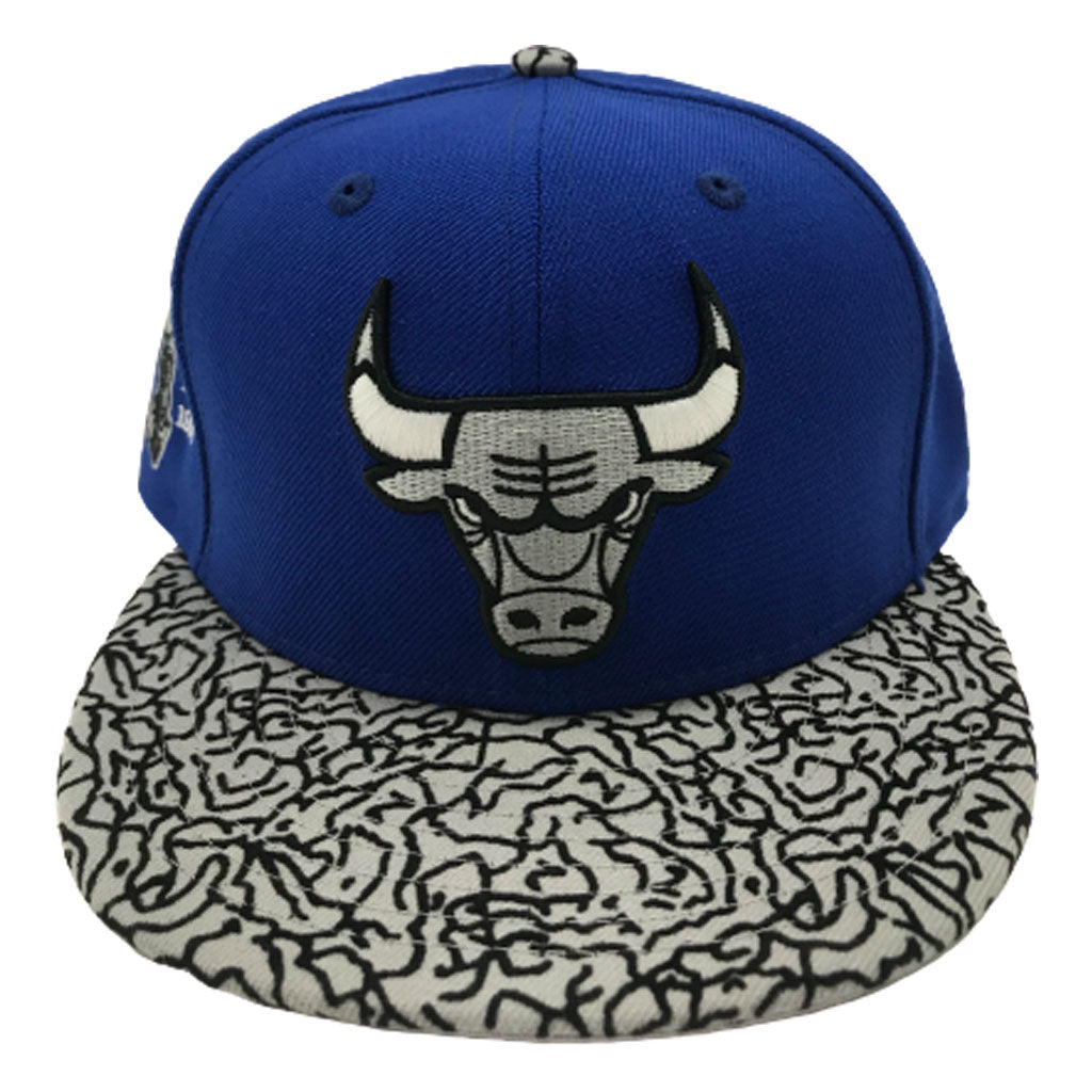 Exclusive Chicago Bulls 1996-1998 Championship Patch Royal Cement Print Fitted Hat