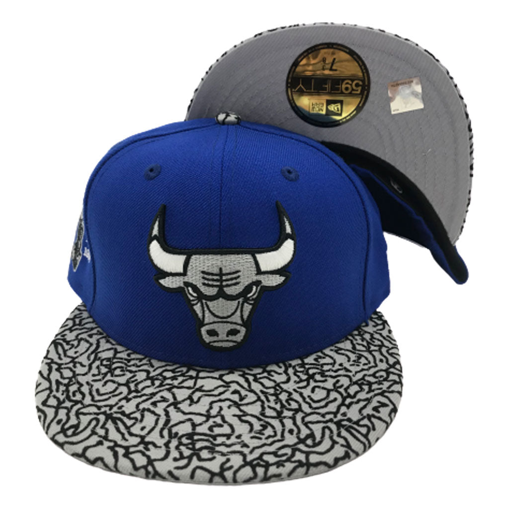 Exclusive Chicago Bulls 1996-1998 Championship Patch Royal Cement Print Fitted Hat