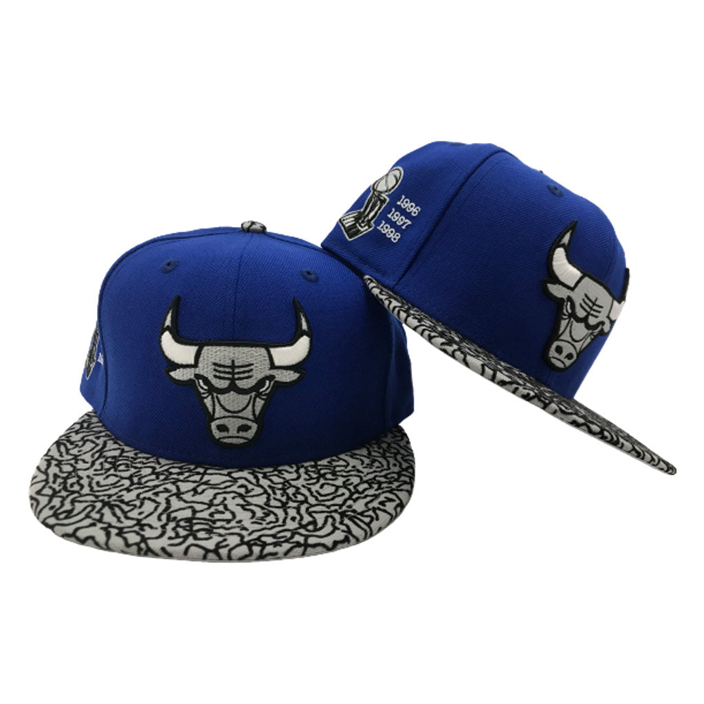 Exclusive Chicago Bulls 1996-1998 Championship Patch Royal Cement Print Fitted Hat