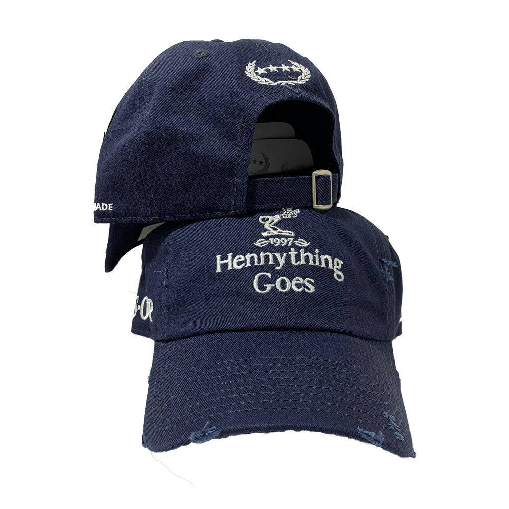 FIELD GRADE HENNYTHING GOES DAD HAT- NAVY CAP WITH WHITE  LOGO