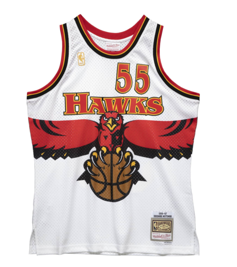 DIKEMBE MUTOMBO ATLANTA HAWKS MITCHELL & NESS 1996 SWINGMAN JERSEY