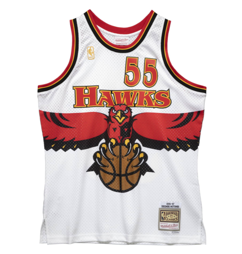 DIKEMBE MUTOMBO ATLANTA HAWKS MITCHELL & NESS 1996 SWINGMAN JERSEY