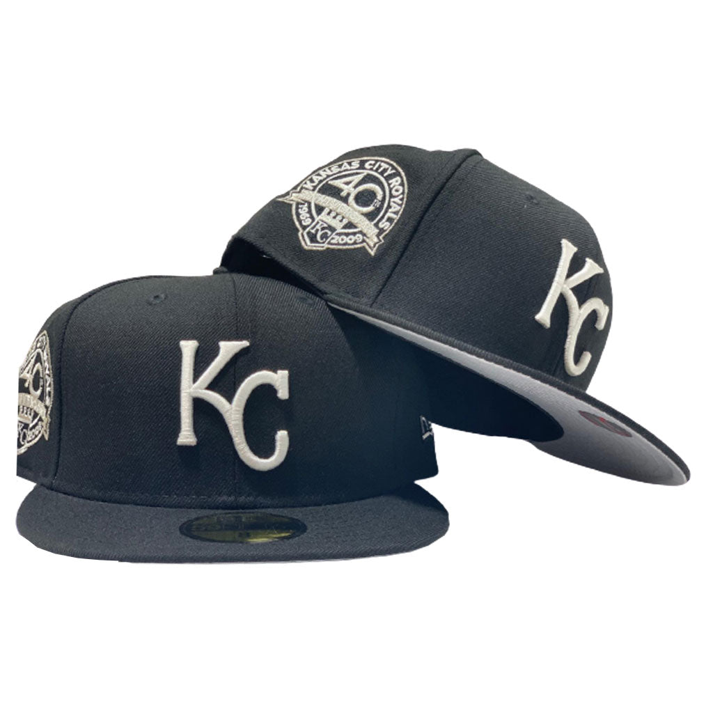 KANSAS CITY ROYALS 40TH ANNIVERSARY BLACK GRAY BRIM NEW ERA FITTED HAT