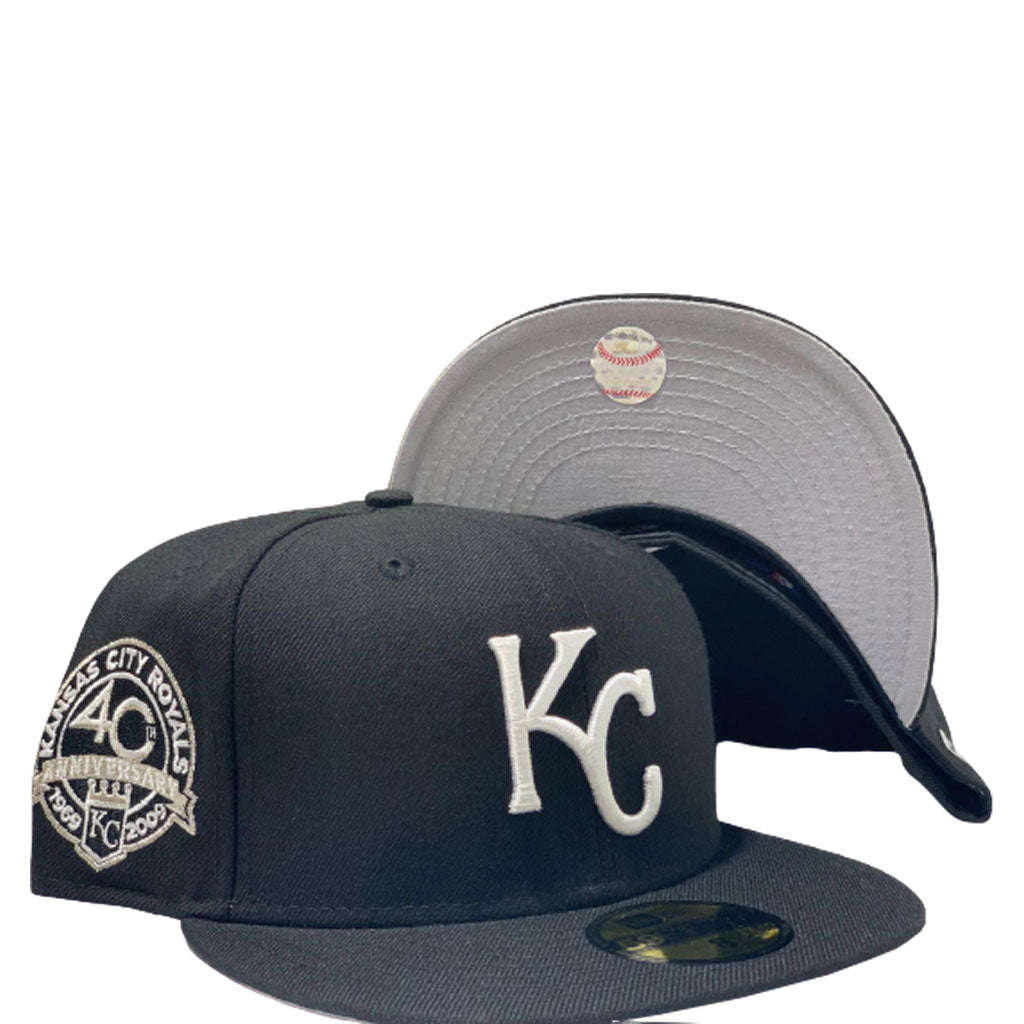 KANSAS CITY ROYALS 40TH ANNIVERSARY BLACK GRAY BRIM NEW ERA FITTED HAT