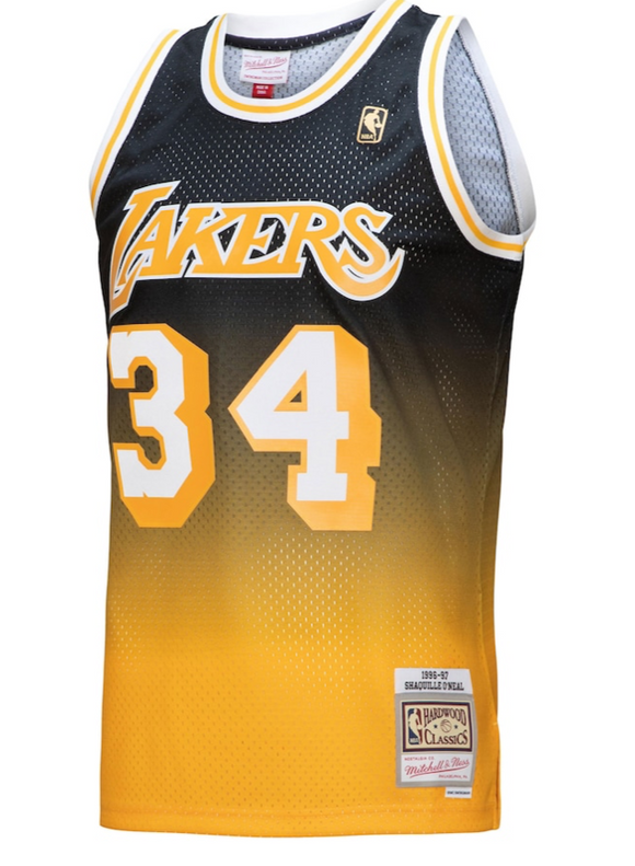 LOS ANGELES LAKERS 1996 SHAQUILLE O'NEAL FADEAWAY NBA MITCHELL & NESS SWINGMAN JERSEY