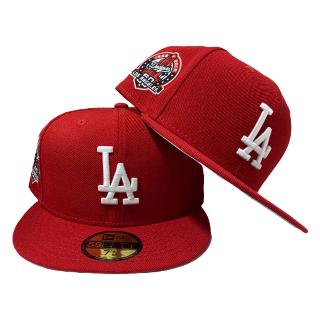 LOS ANGELES ALL RED 1958-2018 SIDE PATCH NEW ERA FITTED HAT