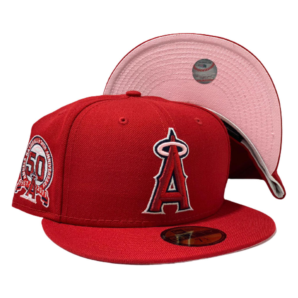 LOS ANGELES ANGELS 50TH SEASONS RED PINK BRIM NEW ERA FITTED